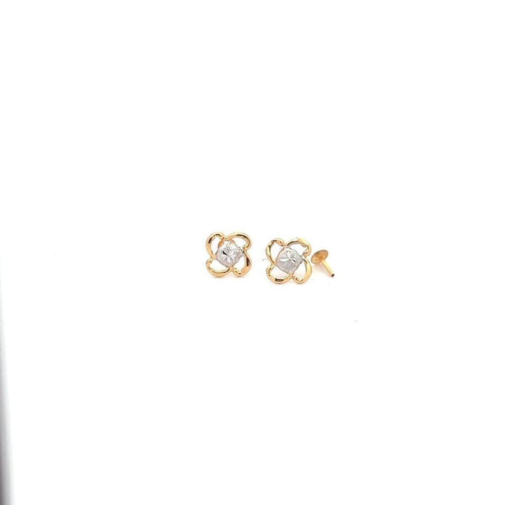 18K Gold Earrings Screw Type Flower Two Tone